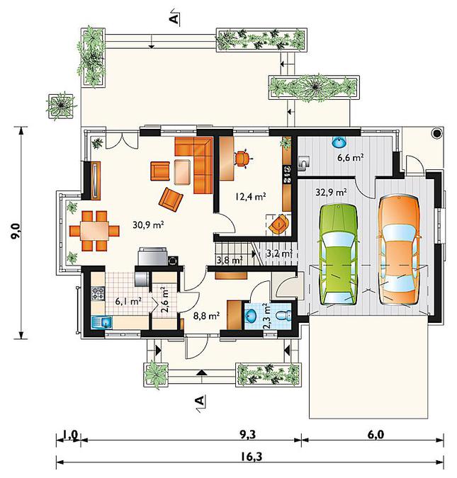 Rzut parteru POW. 109,3 m²
