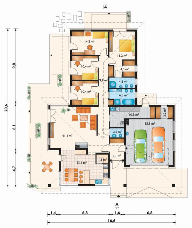 Rzut parteru POW. 195,7 m²