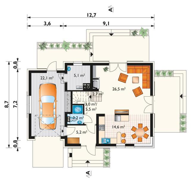 Rzut parteru POW. 83,9 m²