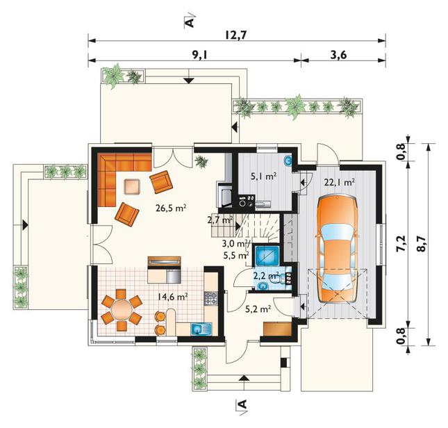 Rzut parteru lustro POW. 83,9 m²