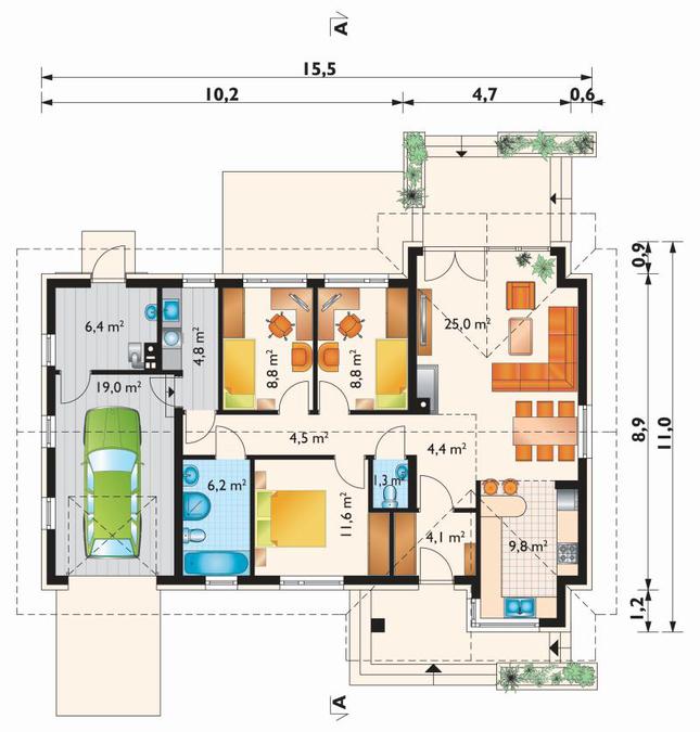 Rzut parteru POW. 117,8 m²