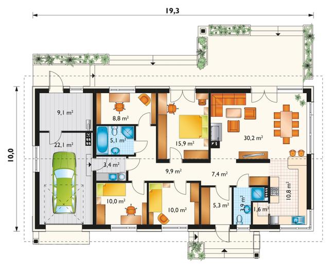Rzut parteru lustro POW. 153,5 m²