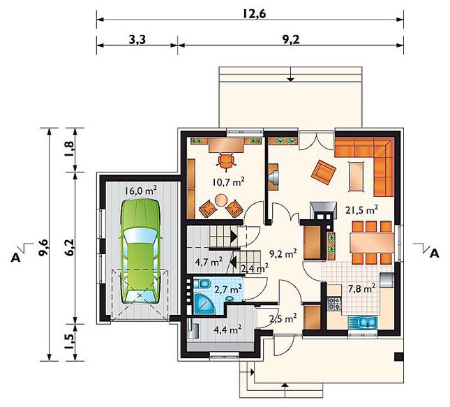 Rzut parteru POW. 81,9 m²