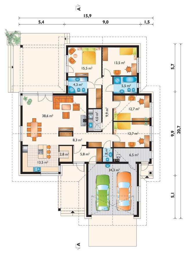 Rzut parteru POW. 193,8 m²