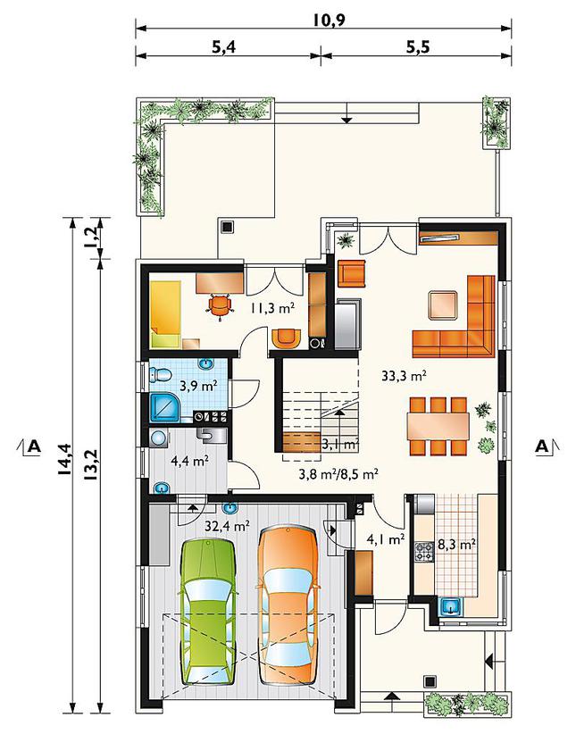 Rzut parteru POW. 109,3 m²