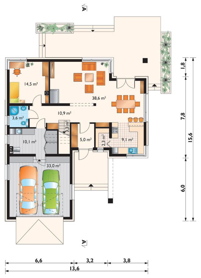 Rzut parteru lustro POW. 129,8 m²