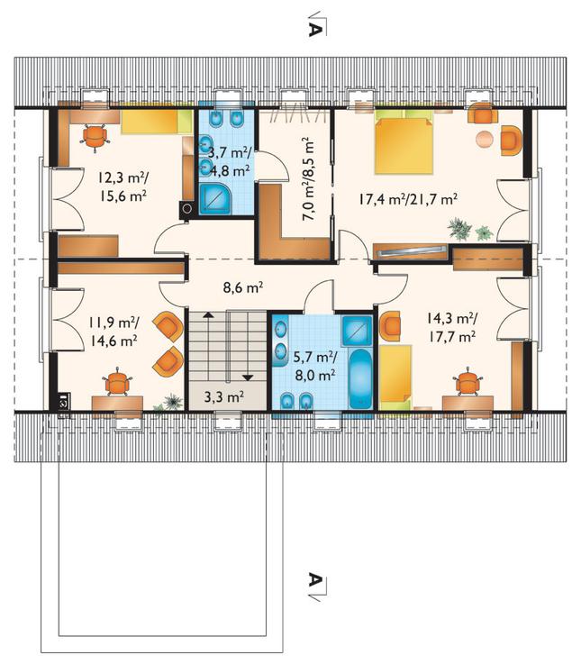 Rzut poddasza lustro POW. 102,6 m²