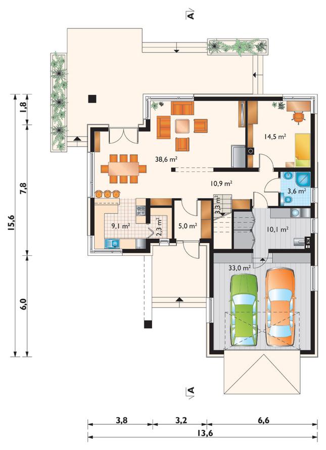 Rzut parteru POW. 129,8 m²