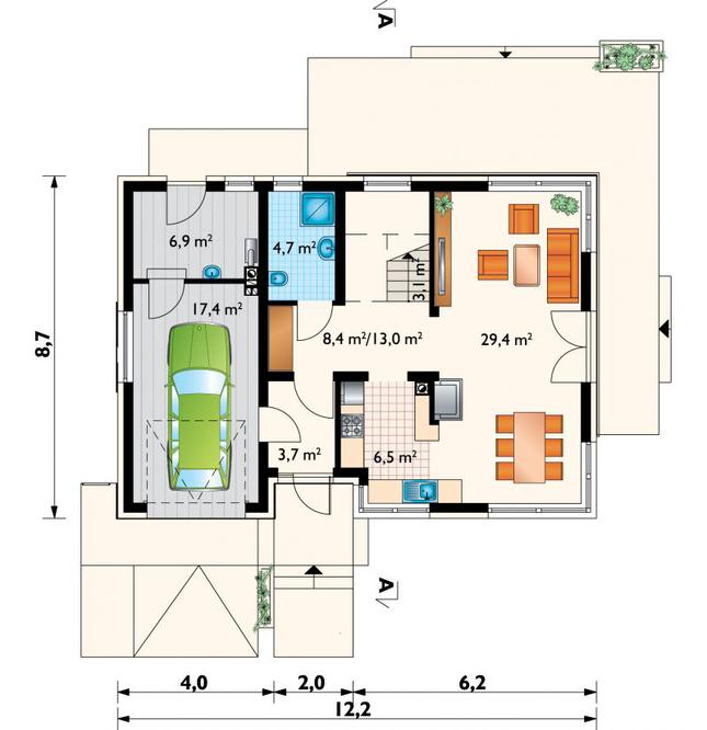 Rzut parteru lustro POW. 84,7 m²