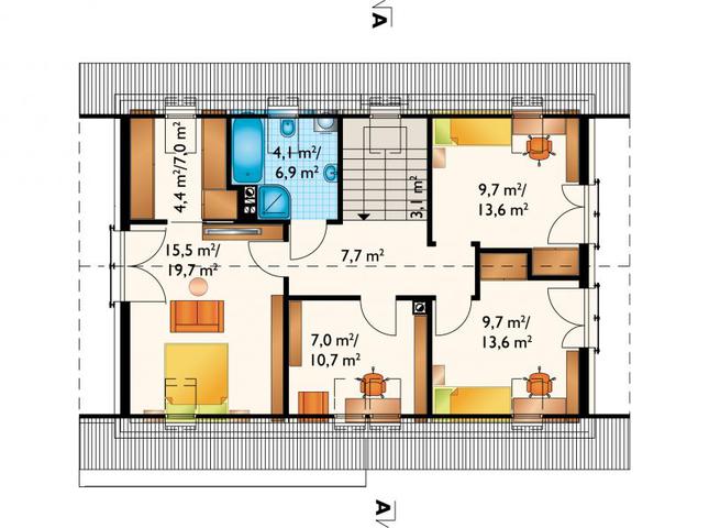 Rzut poddasza lustro POW. 82,3 m²