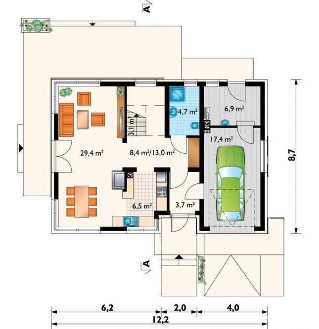 Rzut parteru POW. 84,7 m²