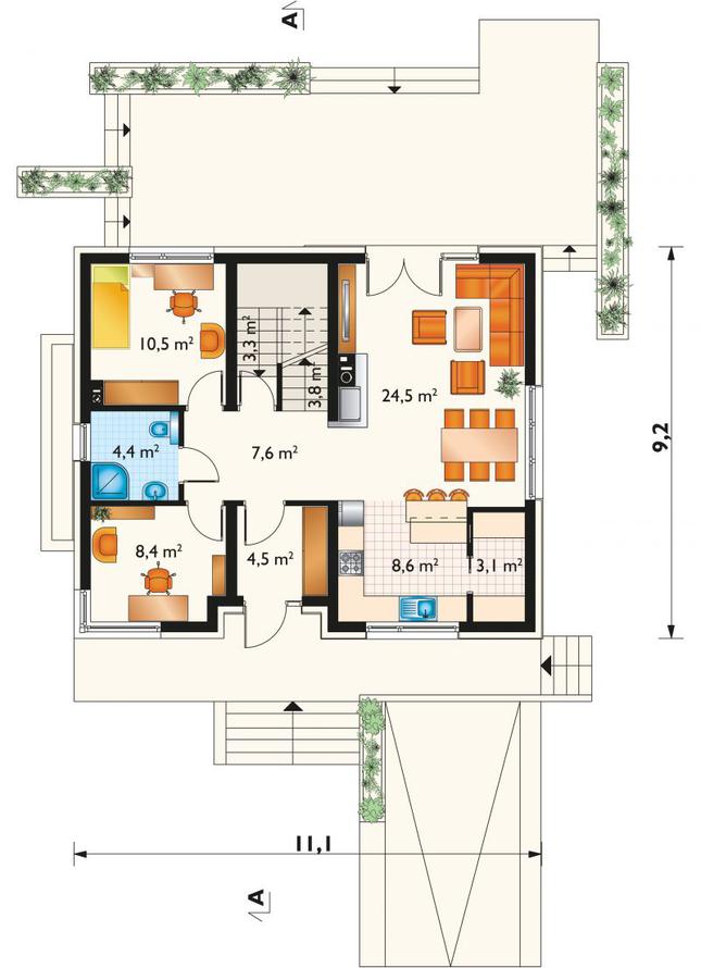 Rzut parteru POW. 78,7 m²