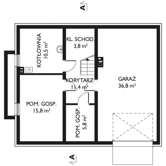 Rzut piwnicy POW. 84,1 m²