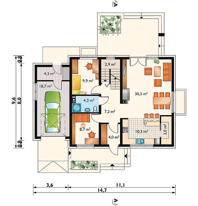 Rzut parteru lustro POW. 103,6 m²