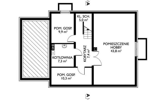 Rzut piwnicy lustro POW. 84,9 m²