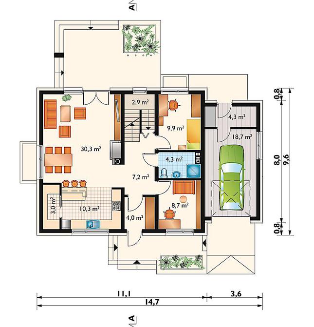Rzut parteru POW. 103,6 m²