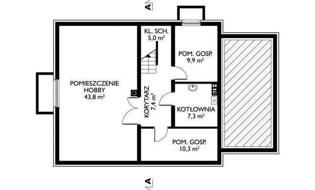 Rzut piwnicy POW. 84,9 m²