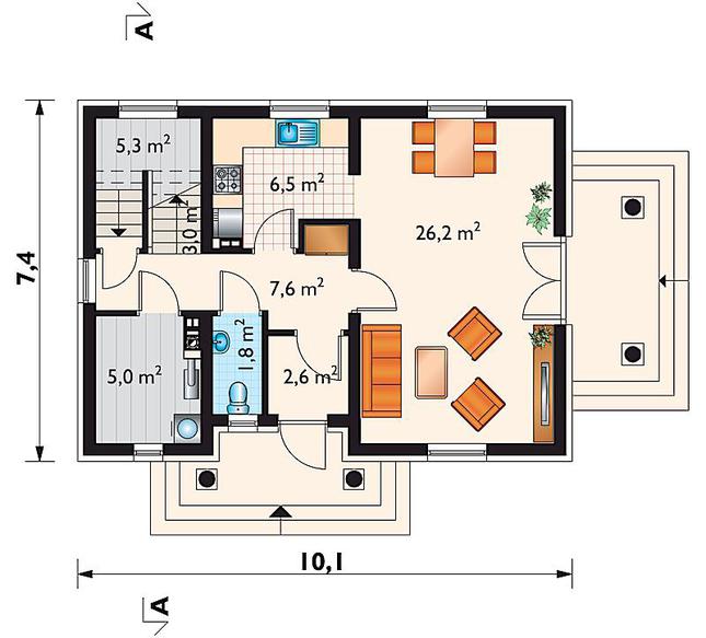 Rzut parteru POW. 58,1 m²