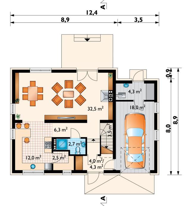 Rzut parteru POW. 86,1 m²