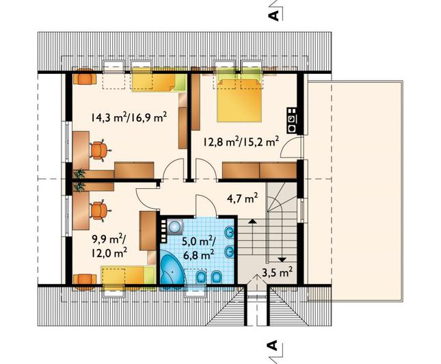 Rzut poddasza POW. 59,1 m²
