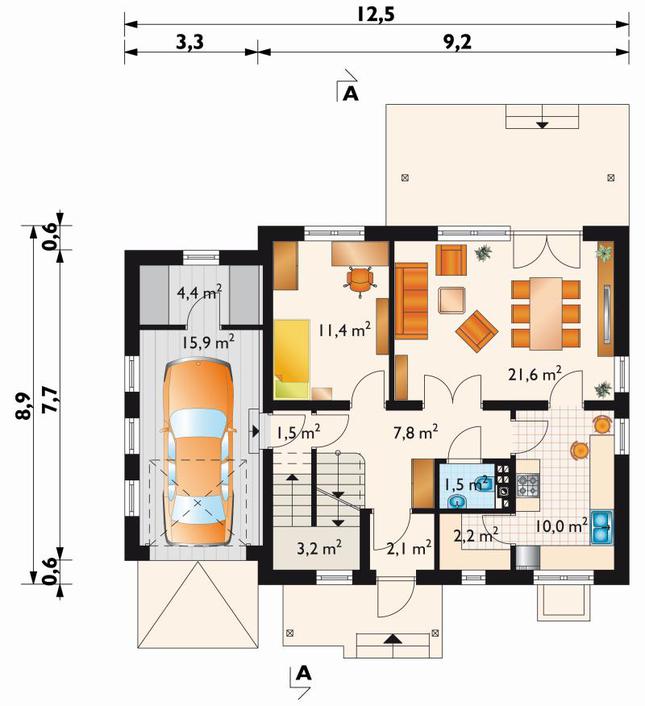 Rzut parteru POW. 81,6 m²