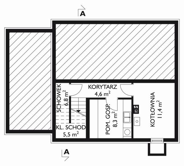 Rzut piwnicy POW. 36,6 m²
