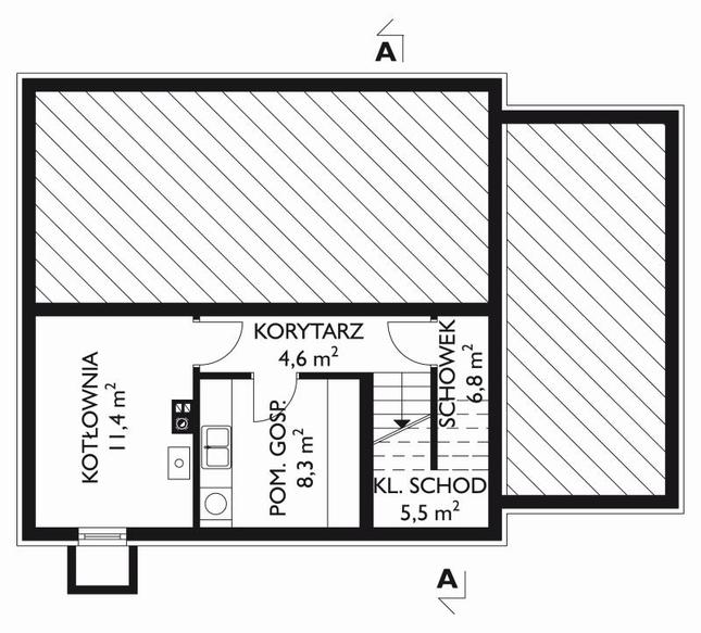 Rzut piwnicy lustro POW. 36,6 m²