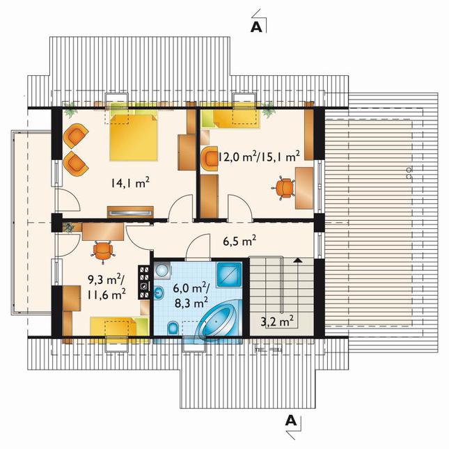 Rzut poddasza lustro POW. 62,5 m²