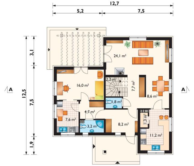 Rzut parteru POW. 96,7 m²