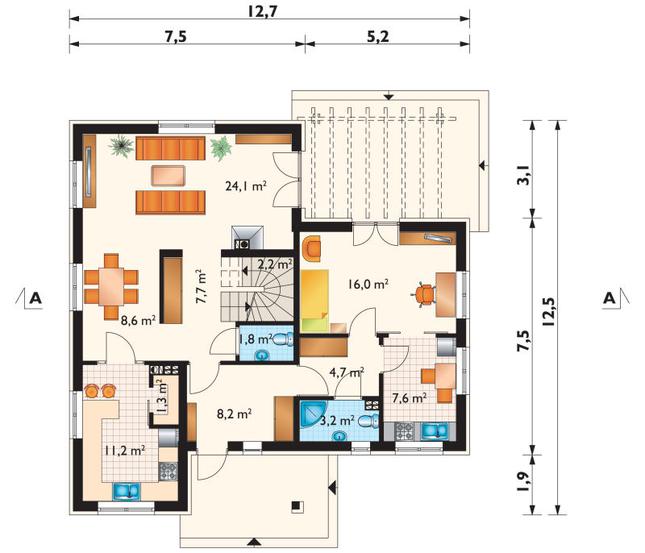 Rzut parteru lustro POW. 96,7 m²