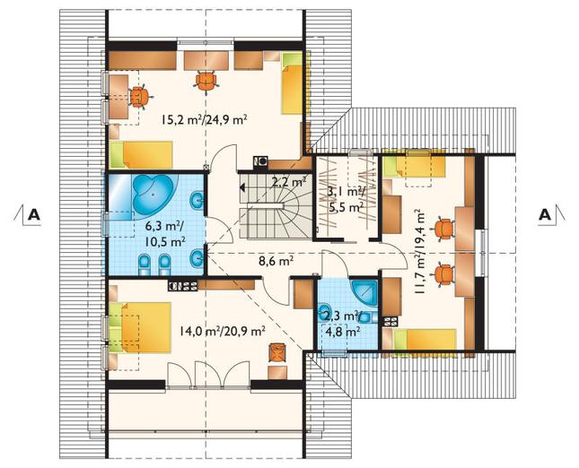 Rzut poddasza lustro POW. 96,8 m²