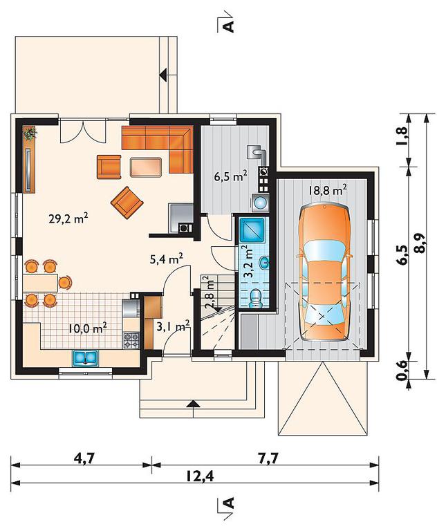 Rzut parteru POW. 79,0 m²