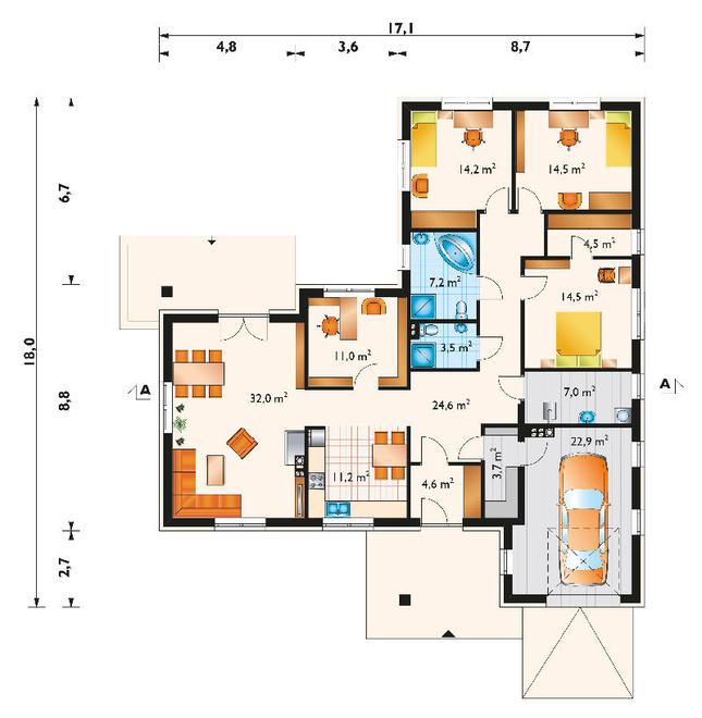 Rzut parteru POW. 175,3 m²