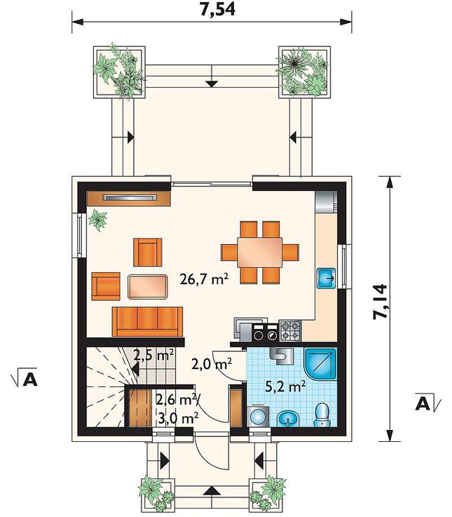 Rzut parteru POW. 39,4 m²