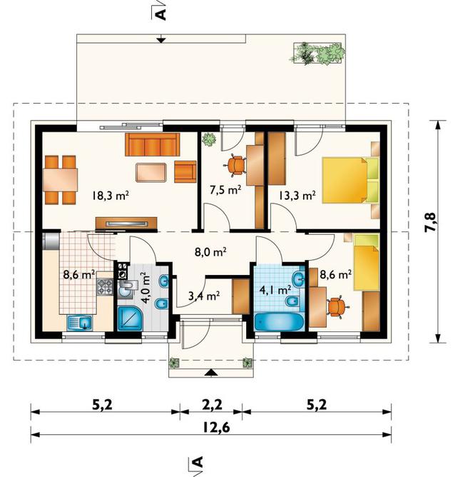 Rzut parteru POW. 75,8 m²