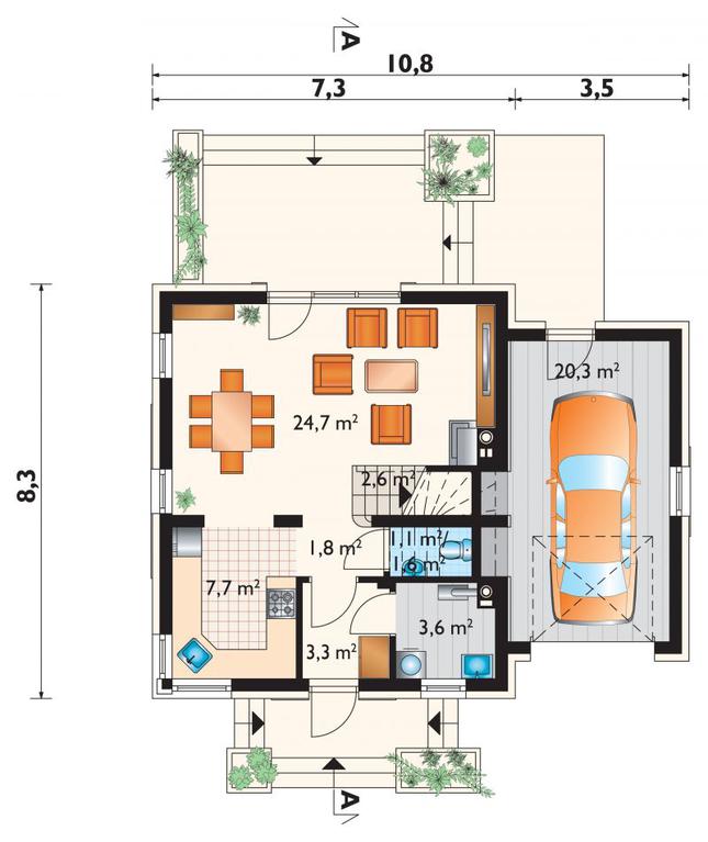 Rzut parteru lustro POW. 65,1 m²