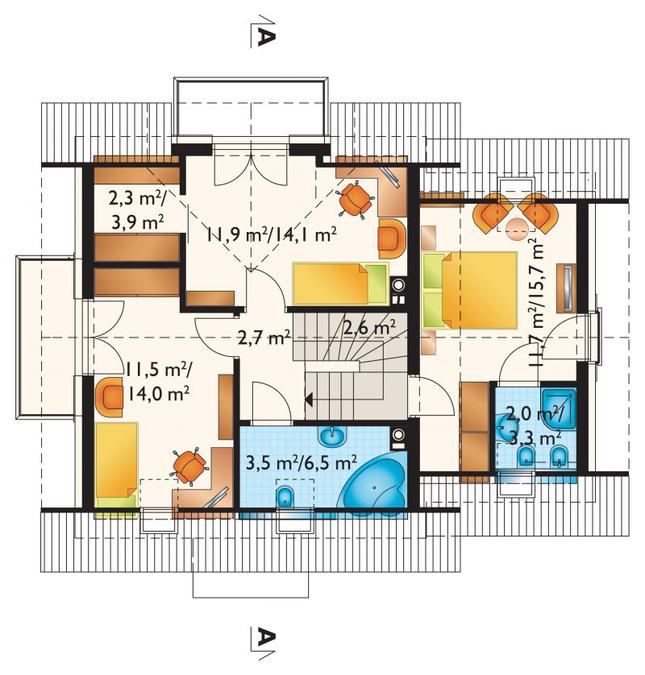 Rzut poddasza lustro POW. 62,8 m²