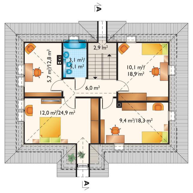 Rzut poddasza lustro POW. 88,9 m²