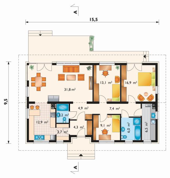 Rzut parteru POW. 118,8 m²
