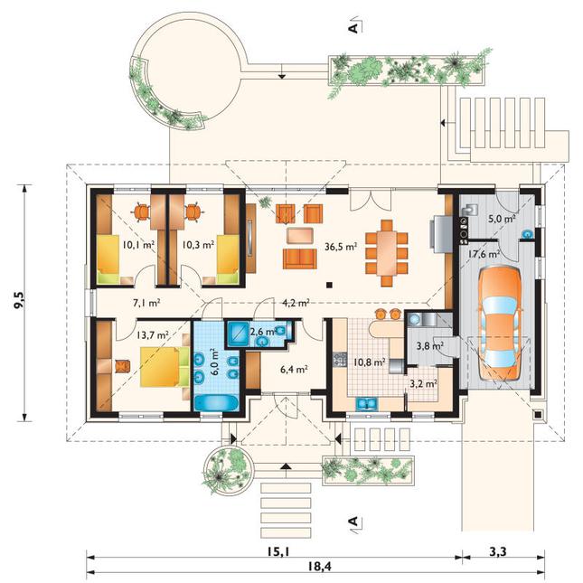 Rzut parteru POW. 137,3 m²
