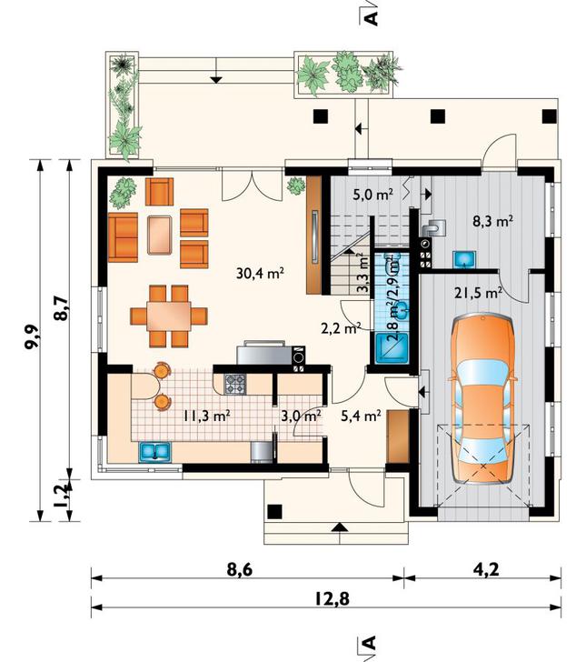 Rzut parteru POW. 93,3 m²