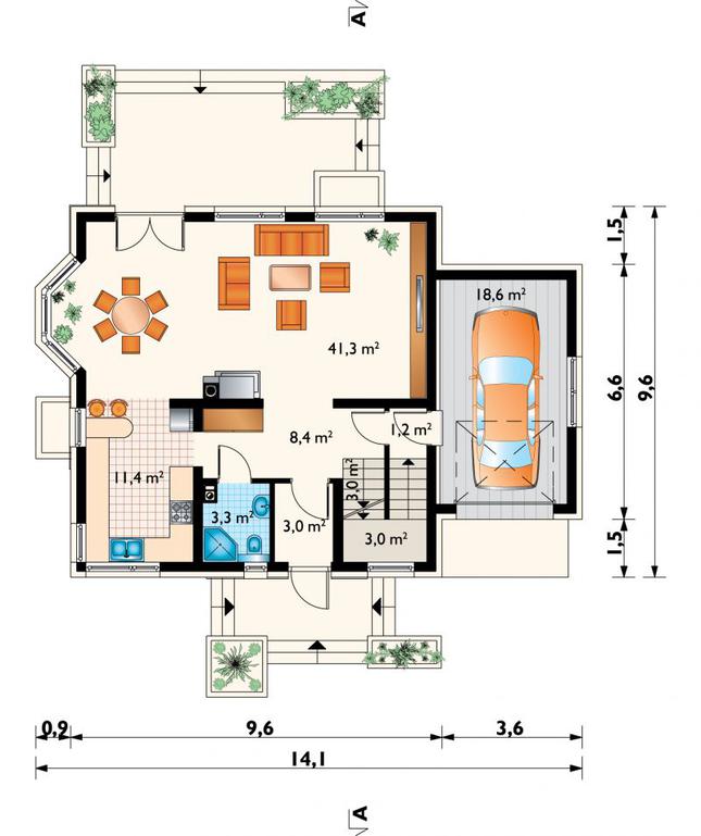 Rzut parteru POW. 93,2 m²
