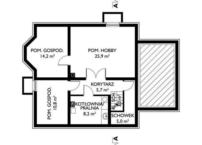 Rzut piwnicy POW. 72,7 m²