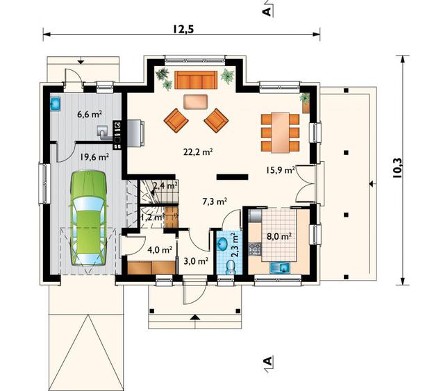 Rzut parteru POW. 92,5 m²