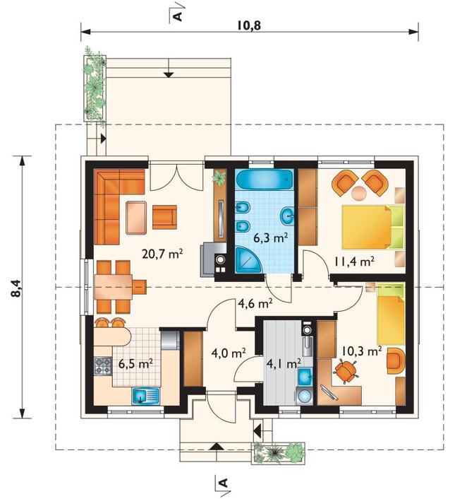 Rzut parteru POW. 67,9 m²