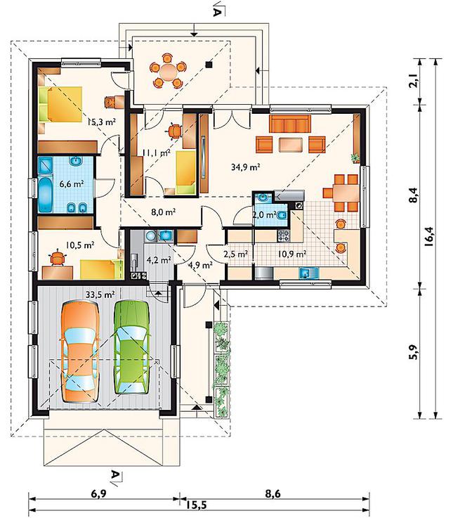 Rzut parteru lustro POW. 144,4 m²