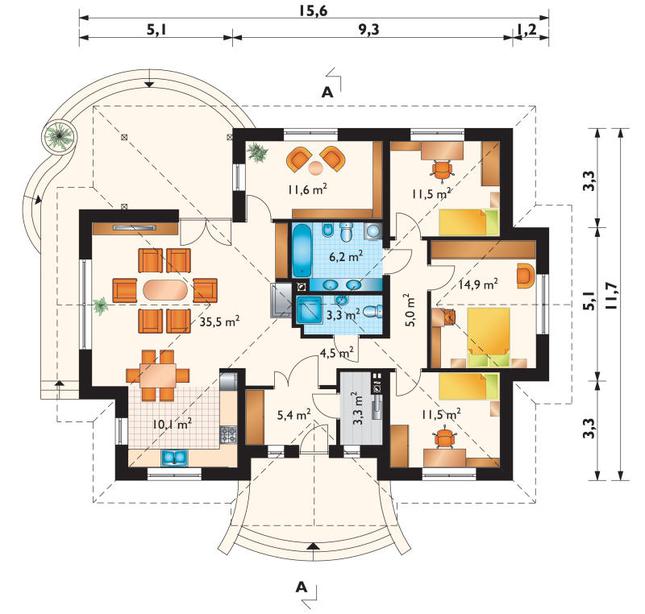 Rzut parteru lustro POW. 122,2 m²