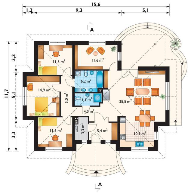 Rzut parteru POW. 122,2 m²