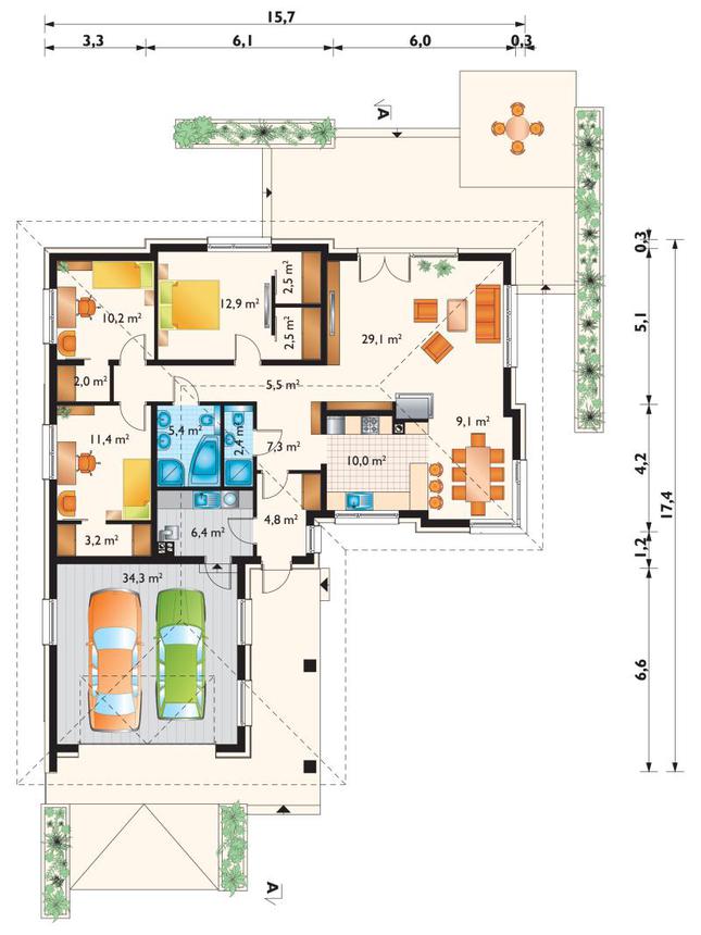 Rzut parteru lustro POW. 159,1 m²