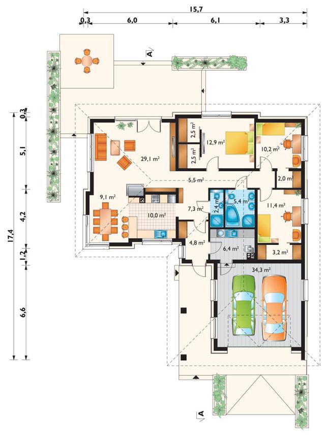 Rzut parteru POW. 159,1 m²